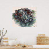 Hippo-Malerei Hippopotamus Portrait Poster (Küche)