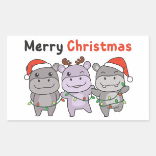 Hippo Merry Christmas Cute Dogs Holiday Rechteckiger Aufkleber