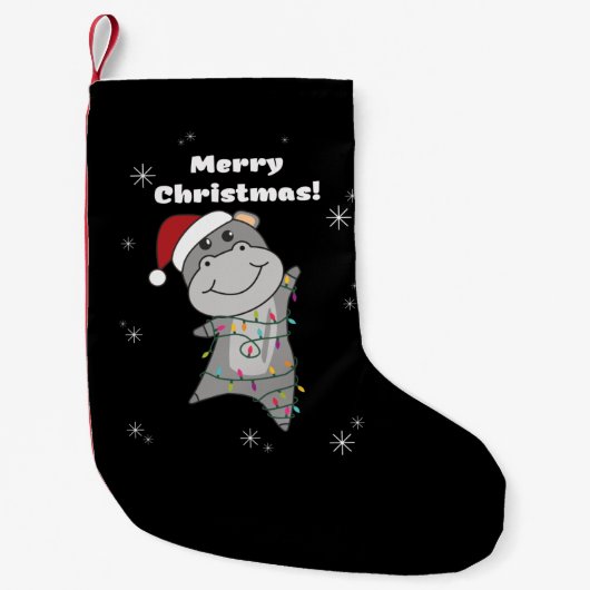 Hippo Merry Christmas Winter Animals Hippos Adult Kleiner Weihnachtsstrumpf (Vorderseite)