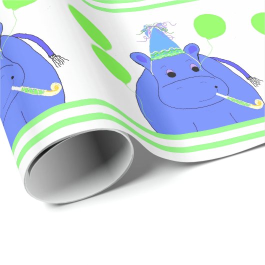 Hippo mit Balloons Geschenkpapier (Rolleneckpunkt)