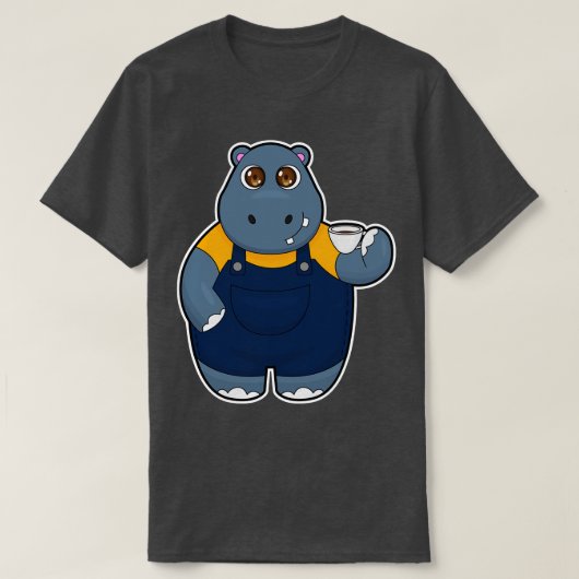 Hippo mit Cup of Coffee 2 T-Shirt (Design vorne)