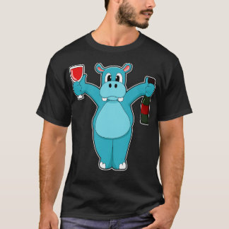 Hippo mit Glas Wein Flasche Wein T-Shirt