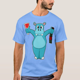 Hippo mit Glas Wein Flasche Wein T-Shirt