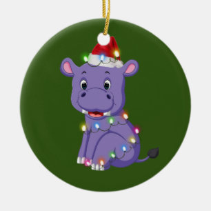 Hippo mit Hat Scaft Weihnachten Keramik Ornament
