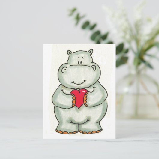 Hippo mit Herz Postkarte (Stehend Vorderseite)