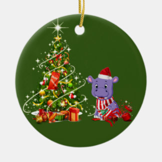 Hippo mit Hutschnupfen Weihnachten Keramik Ornament