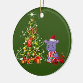 Hippo mit Hutschnupfen Weihnachten Keramik Ornament (Links)