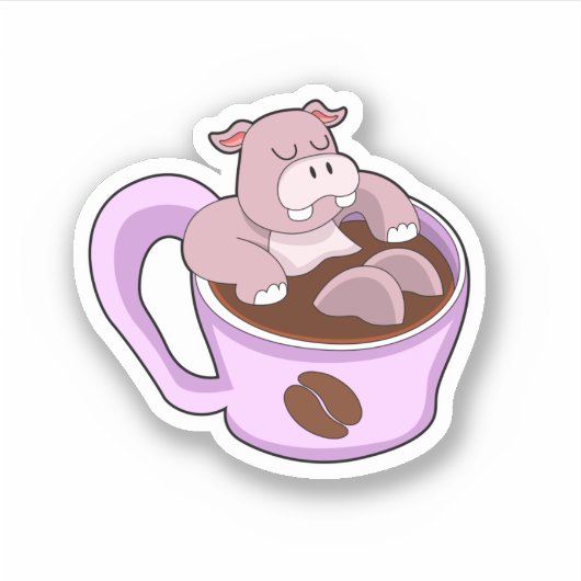Hippo mit Kaffee-Cup Aufkleber (Vorderseite)