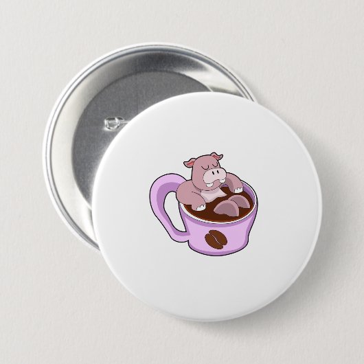 Hippo mit Kaffee-Cup Button (Vorne & Hinten)