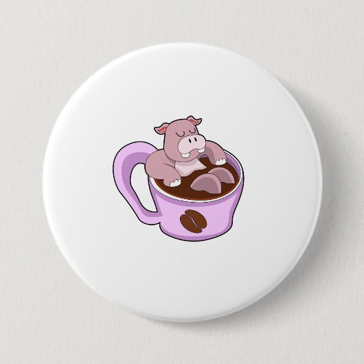 Hippo mit Kaffee-Cup Button (Vorderseite)