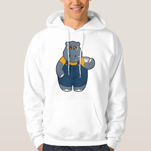 Hippo mit Kaffee-Cup Hoodie (Vorderseite)