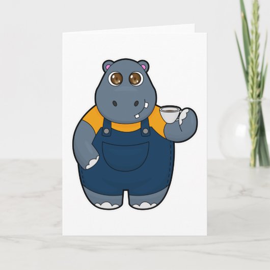 Hippo mit Kaffee-Cup Karte (Vorderseite)