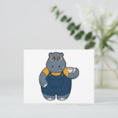 Hippo mit Kaffee-Cup Postkarte (Stehend Vorderseite)
