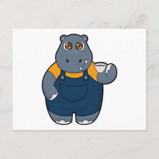 Hippo mit Kaffee-Cup Postkarte (Vorderseite)