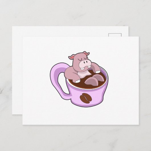 Hippo mit Kaffee-Cup Postkarte (Vorne/Hinten)