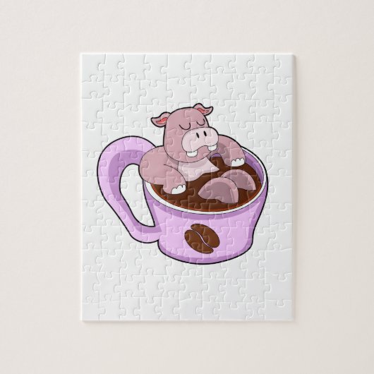 Hippo mit Kaffee-Cup Puzzle (Vertikal)