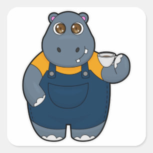 Hippo mit Kaffee-Cup Quadratischer Aufkleber