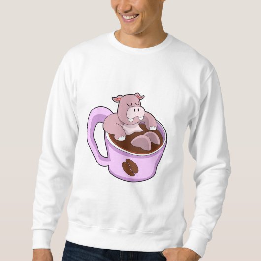 Hippo mit Kaffee-Cup Sweatshirt (Vorderseite)
