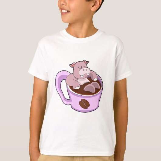 Hippo mit Kaffee-Cup T-Shirt (Vorderseite)