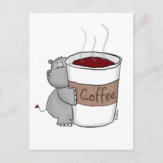 Hippo mit Kaffee Postkarte (Vorderseite)