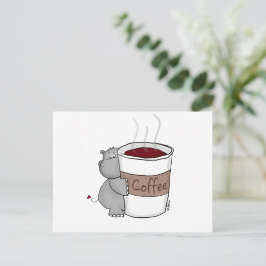 Hippo mit Kaffee Postkarte (Stehend Vorderseite)