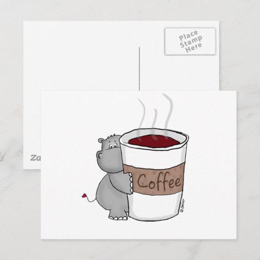 Hippo mit Kaffee Postkarte (Vorne/Hinten)