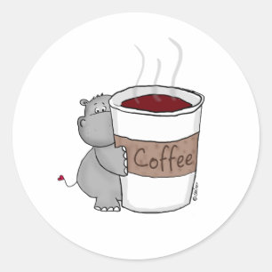 Hippo mit Kaffee Runder Aufkleber