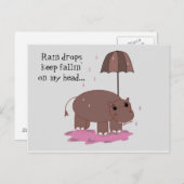 Hippo mit Regenschirm Postkarte (Vorne/Hinten)