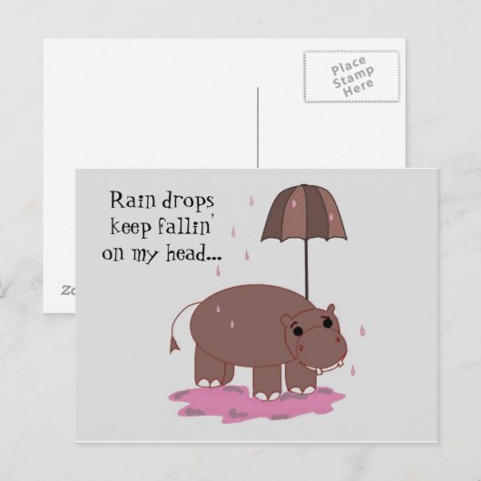 Hippo mit Regenschirm Postkarte (Vorne/Hinten)
