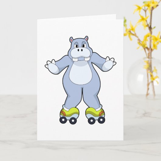 Hippo mit Roller-Skaten Karte (Gelbe Blume)