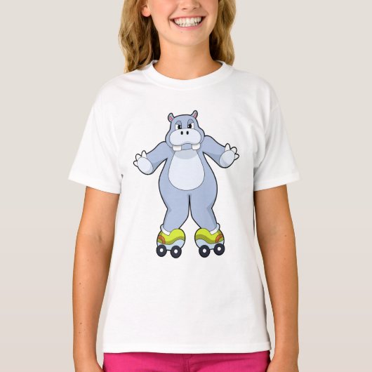 Hippo mit Roller-Skaten T-Shirt (Vorderseite)