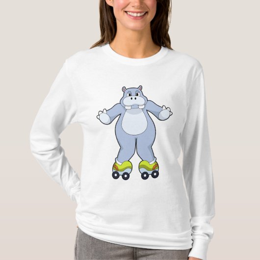 Hippo mit Roller-Skaten T-Shirt (Vorderseite)