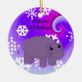 Hippo mit Schneeflocken Keramik Ornament (Vorne)