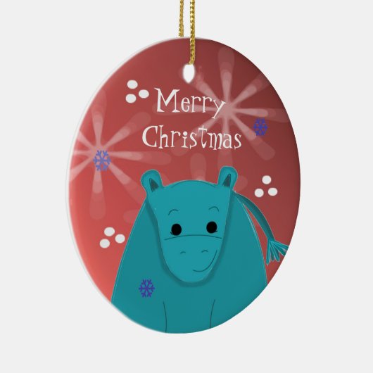 Hippo mit Snowflake Design Keramik Ornament (Rechts)