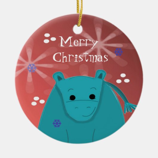 Hippo mit Snowflake Design Keramik Ornament (Vorne)