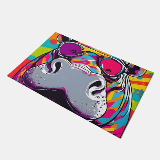 Hippo mit Sonnenbrille Pop Art Fußmatte (Schrägansicht)