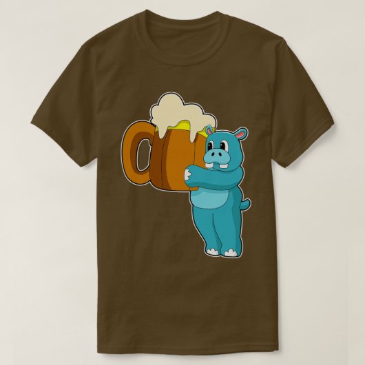 Hippo mit Tasse von Bier T-Shirt (Design vorne)
