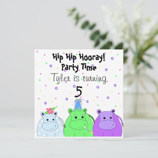 Hippo-Party Einladung (Stehend Vorderseite)