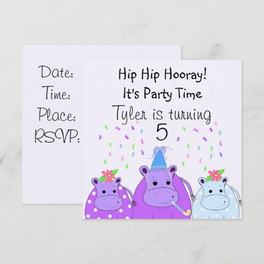 Hippo-Party Einladung (Vorne/Hinten)