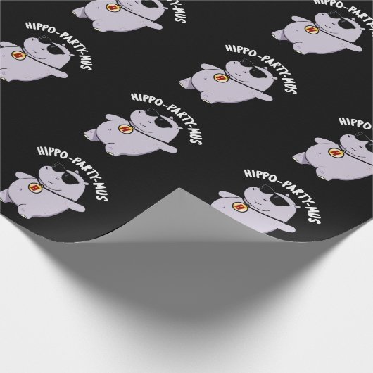 Hippo-Party-mus Funny Animal Hippo Pun Dark BG Geschenkpapier (Ecke)