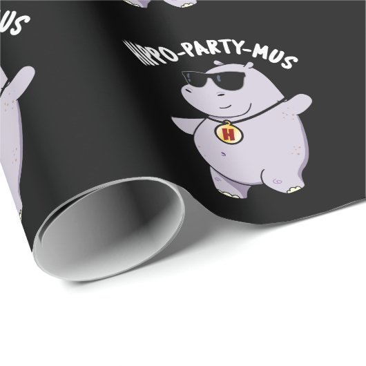 Hippo-Party-mus Funny Animal Hippo Pun Dark BG Geschenkpapier (Rolleneckpunkt)