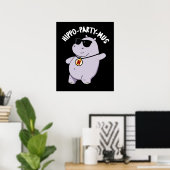 Hippo-Party-mus Funny Animal Hippo Pun Dark BG Poster (Heimbüro)