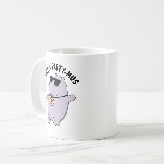Hippo-Party-mus Funny Animal Hippo Pun Kaffeetasse (Vorderseite Links)