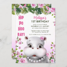 Hippo Pearls Pink Floral Girl Geburtstag