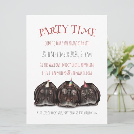 Hippo Personalisierte Party Einladung (Stehend Vorderseite)