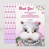 Hippo Pink Floral Danke Karte (Vorne/Hinten)