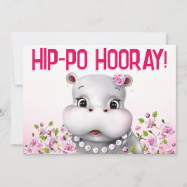 Hippo Pink Floral Girl Birthday Karte