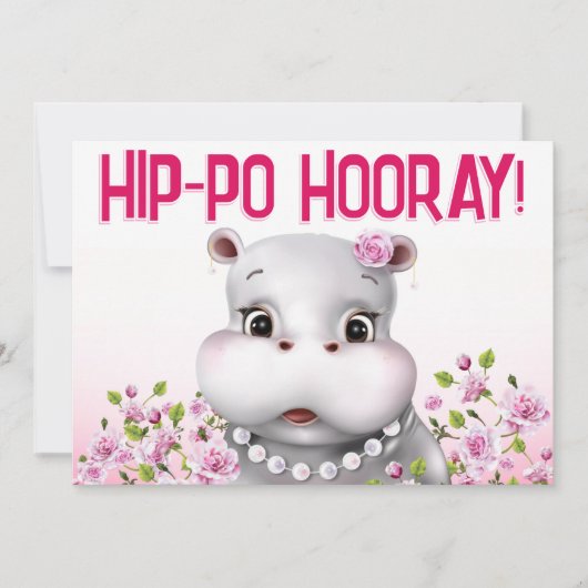 Hippo Pink Floral Girl Birthday Karte (Vorderseite)