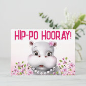 Hippo Pink Floral Girl Birthday Karte (Stehend Vorderseite)