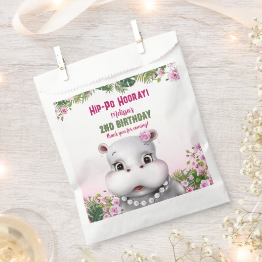 Hippo Pink Floral Girl Geburtstag Geschenktütchen (Ausgeschnitten)